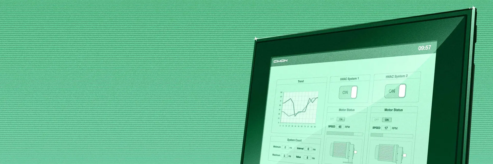 Close up corner of an HMI