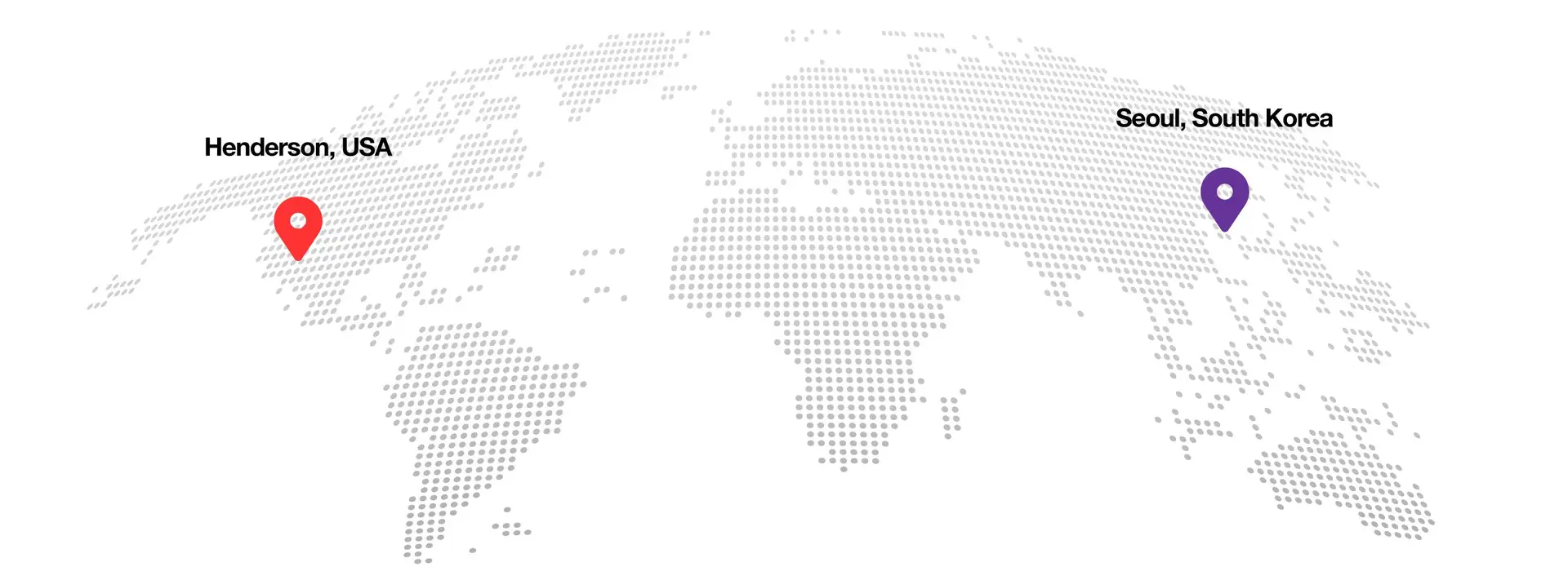 World map showing location pins on Henderson, USA and Seoul, South Korea